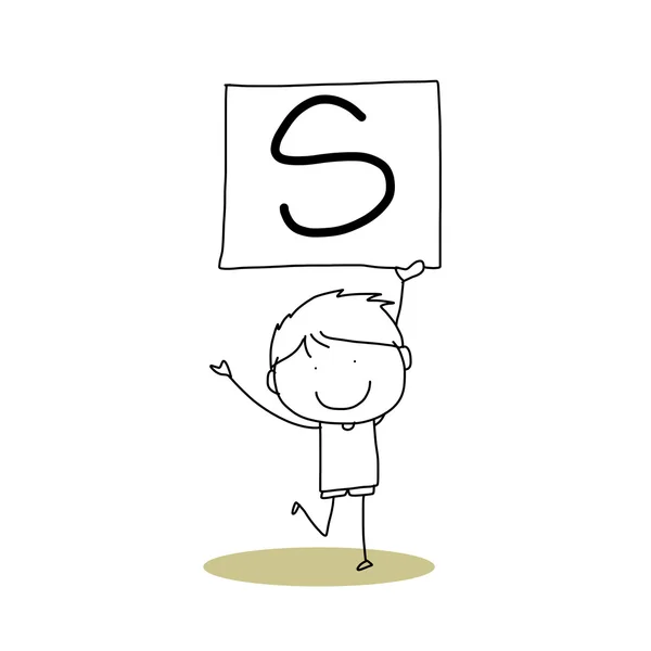 Disegno a mano alfabeto felicità cartone animato — Vettoriale Stock