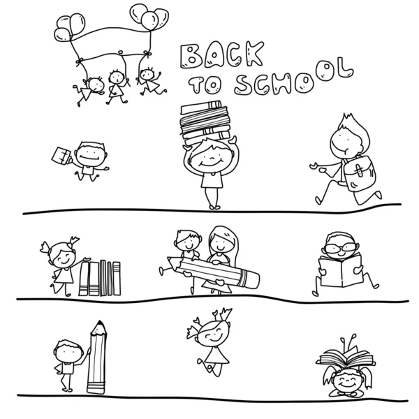 Hand tekening cartoon terug naar school — Stockvector