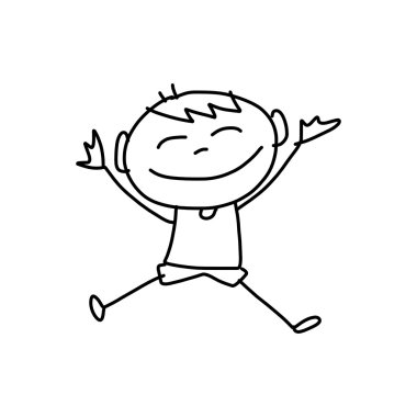 el mutlu çocuk atlama karikatür çizimi