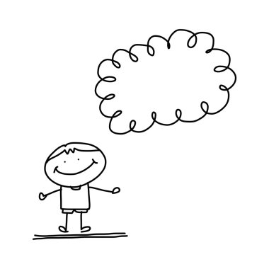 el konuşma balonu ile küçük bir çocuk karikatür çizimi