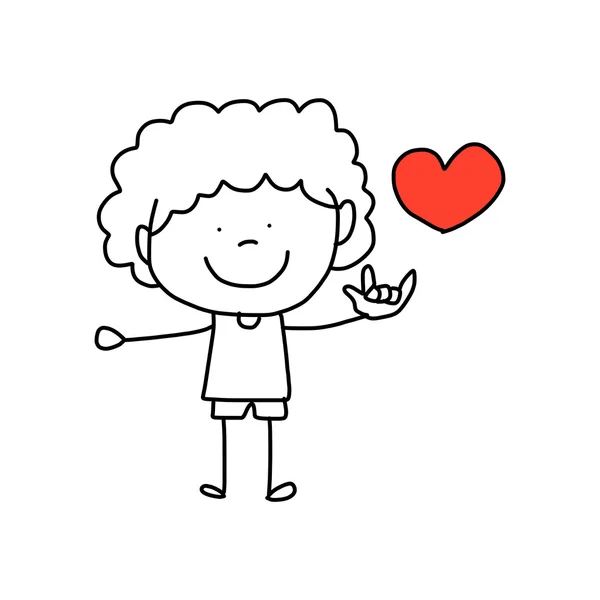 Dibujos animados dibujado a mano chico en el amor — Archivo Imágenes Vectoriales
