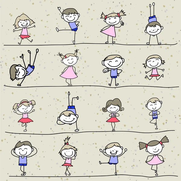 手描きの幸せな子供たちの漫画 — ストックベクタ