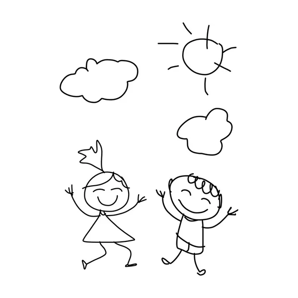 Dessin à la main dessin animé d'enfants dansants — Image vectorielle