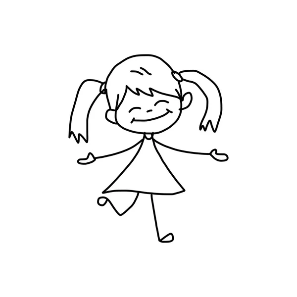 Cartoon hand-drawn happy little girl — Stock Vector