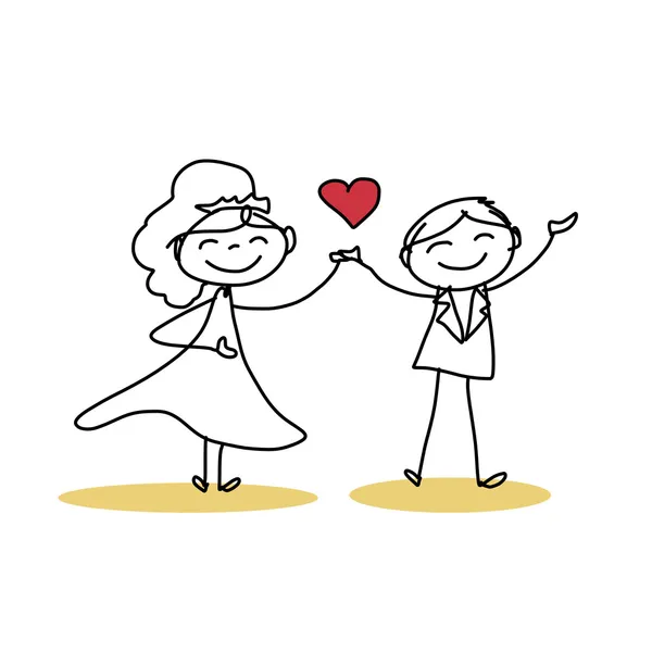 Handzeichnung Karikatur eines glücklichen Hochzeitspaares — Stockvektor