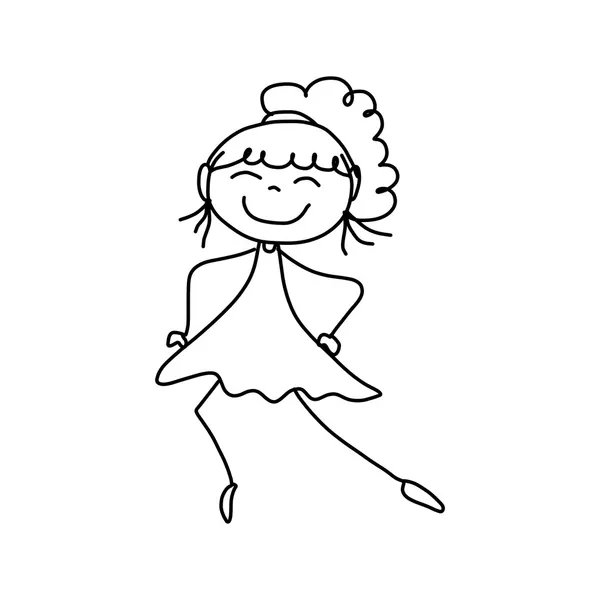 Dessin à la main dessin animé de fille heureuse — Image vectorielle