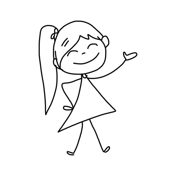 Mutlu küçük kız çizilmiş karikatür — Stok Vektör