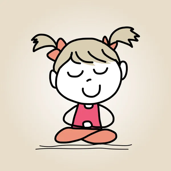 El bir meditasyon mutlu çocuk karikatür çizimi — Stok Vektör