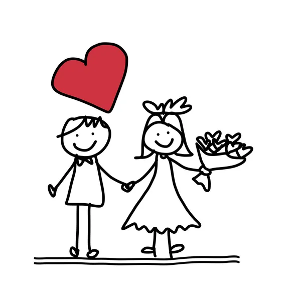 Dibujo a mano de dibujos animados de pareja feliz boda — Archivo Imágenes Vectoriales