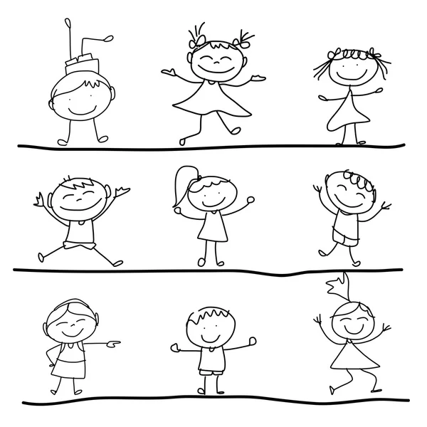 Disegno a mano cartone animato di bambini felici — Vettoriale Stock