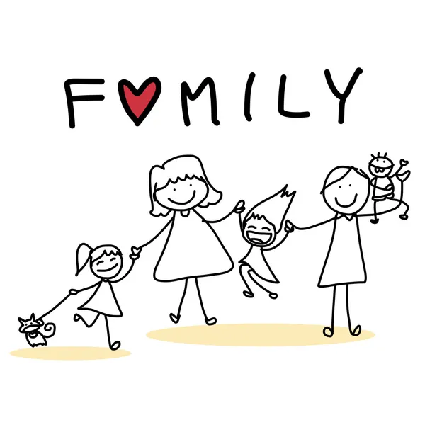 Hand tekening cartoon van gelukkige familie — Stockvector