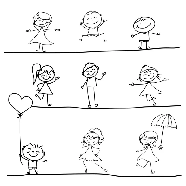 Dibujo a mano de dibujos animados de niños felices — Vector de stock