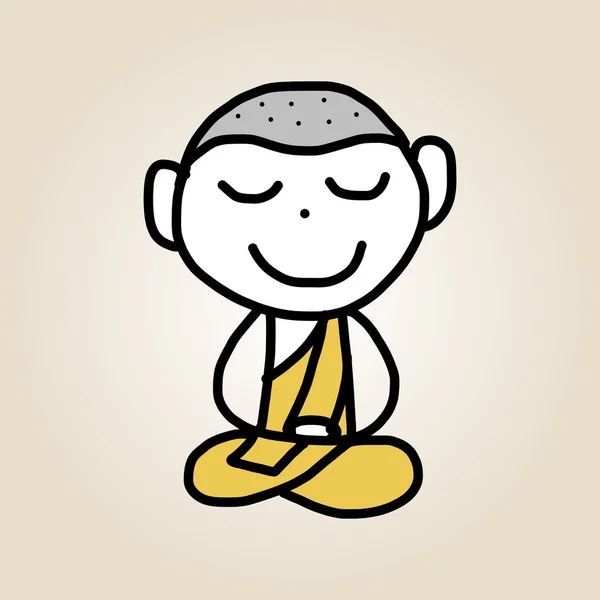 Tekening cartoon van gelukkige jongen mediteert hand — Stockvector