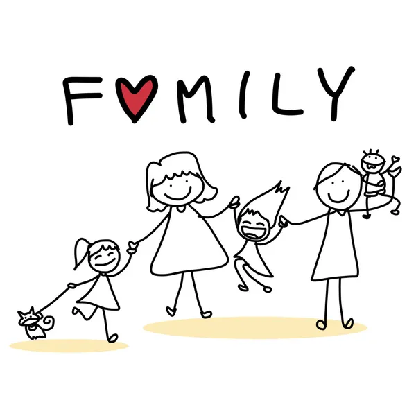 Disegno a mano cartone animato di famiglia felice Illustrazione Stock