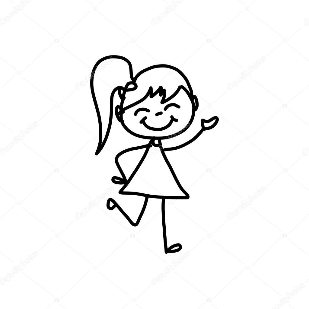 Hand Drawing Cartoon Of Happy Small Girl In Dress Stock Vector Image By C Atthameeni