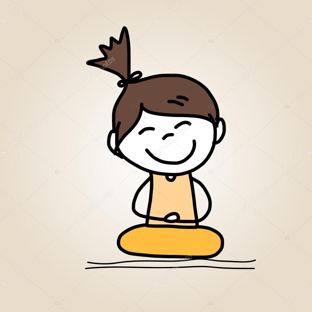 Hand drawing cartoon of happy meditation kid