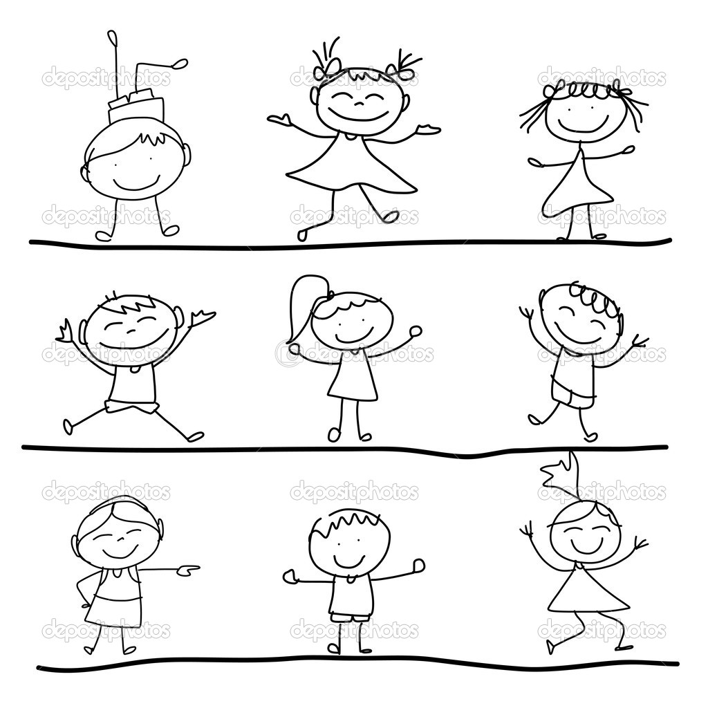 Mano disegno cartoon di bambini felici isolato su sfondo bianco — Vettoriali di atthameeni