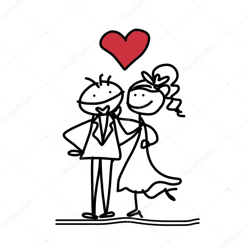 Hand drawing cartoon of happy wedding couple Stock Illustration by ...