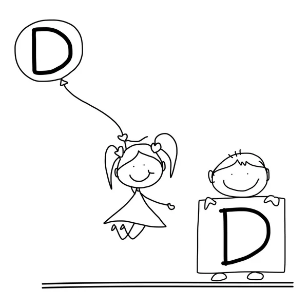 Dessin à la main alphabet de dessin animé D — Image vectorielle