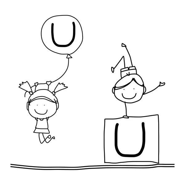 Alphabet dessin à la main dessin animé U — Image vectorielle