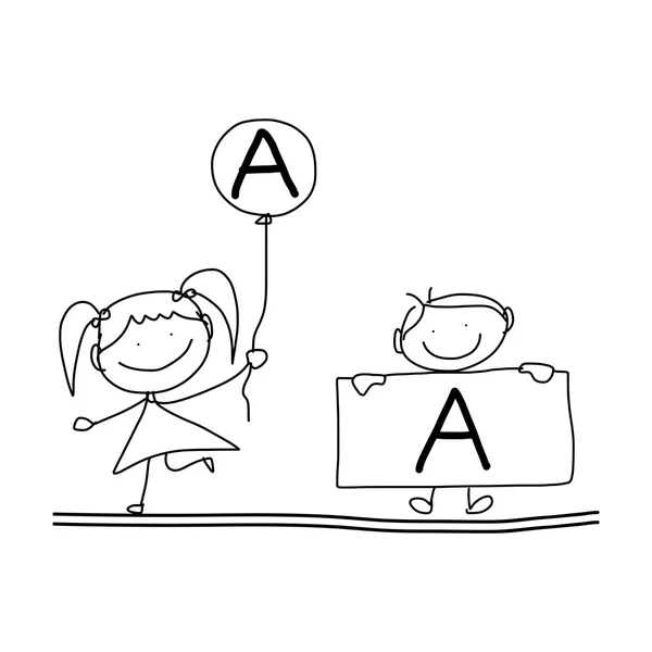 Hand drawing cartoon alphabet A — Stock Vector