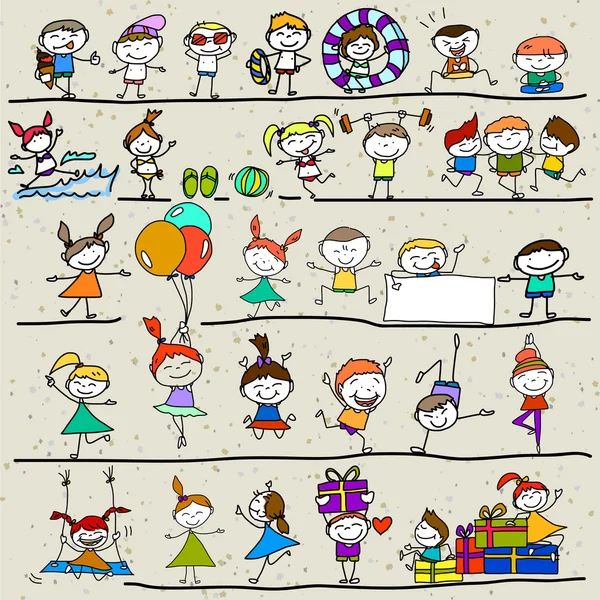 Hand drawing kids playing — Stock Illustration Hand drawing kids playing Stock Vector