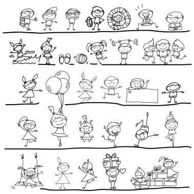 karikatür mutlu çocuklar