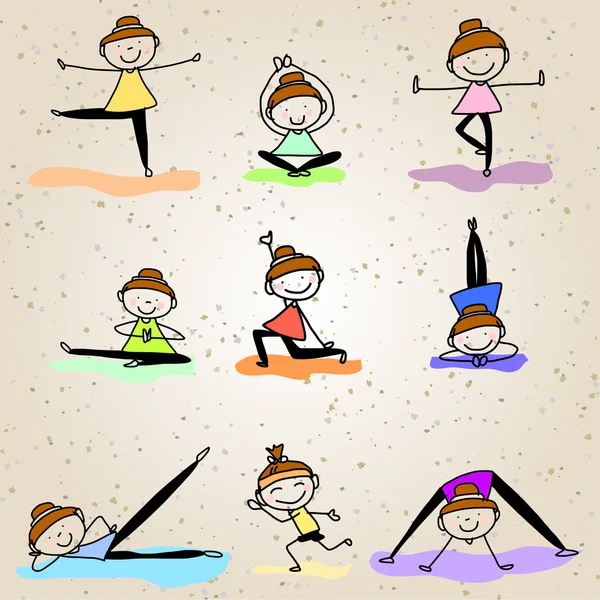 Hand drawing girls doing yoga — Stock Vector