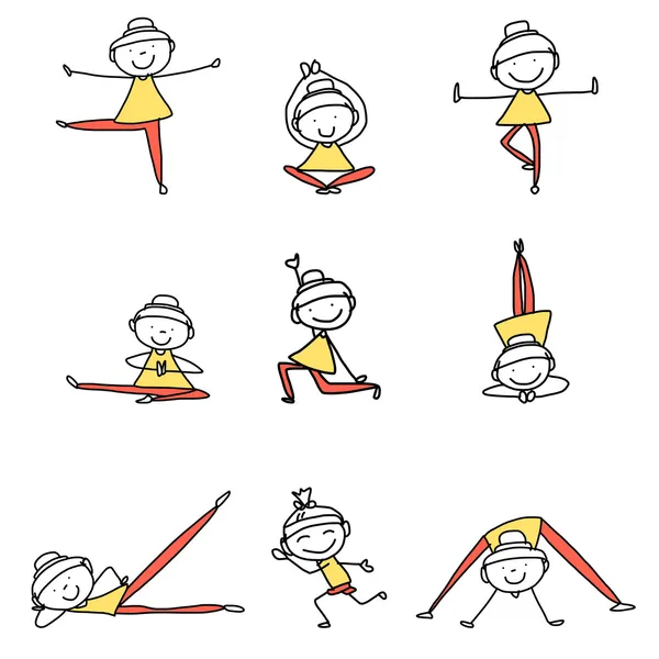 Mano disegno ragazze che fanno yoga — Vettoriale Stock