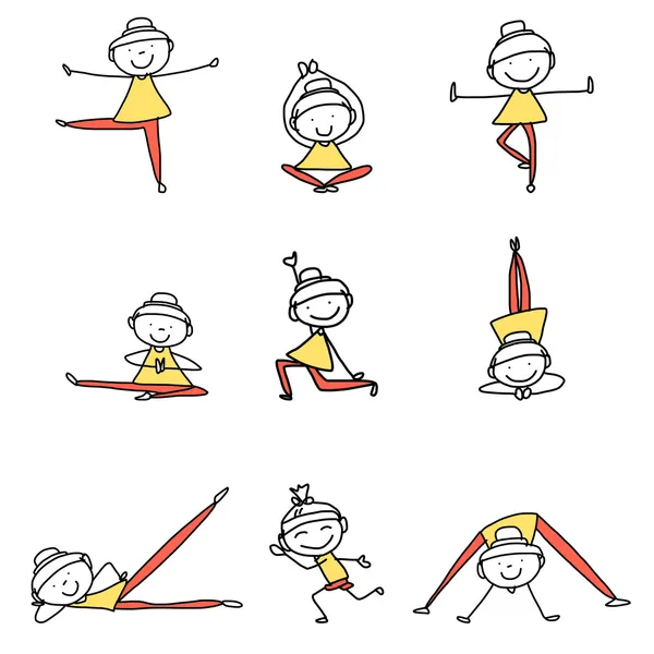 Dessin à la main filles faire du yoga — Image vectorielle