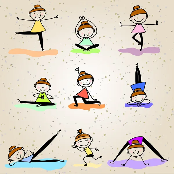 Mano disegno ragazze che fanno yoga Vettoriale Stock