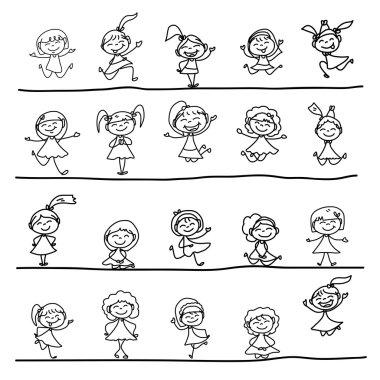 El çizimi çizgi film karakteri mutlu çocuklar