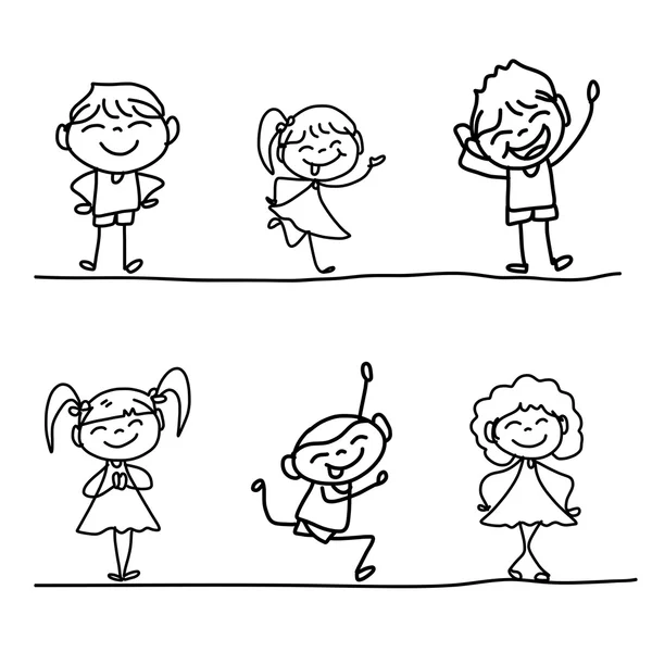 El çizimi çizgi film karakteri mutlu çocuklar — Stok Vektör