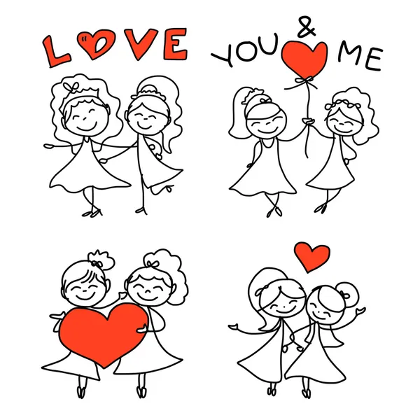 Handzeichnung Cartoon glückliches Paar Hochzeit — Stockvektor