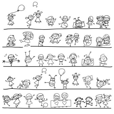 karikatür mutlu çocuklar oynarken