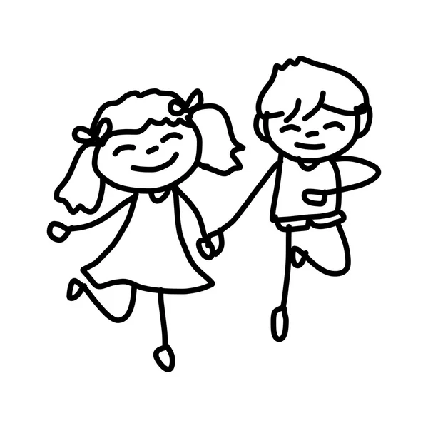 Dessin à la main personnage de dessin animé enfants heureux — Image vectorielle