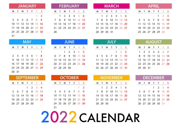 Planificador Calendario Para 2022 Semana Comienza Lunes Plantilla Vector Simple — Vector de stock