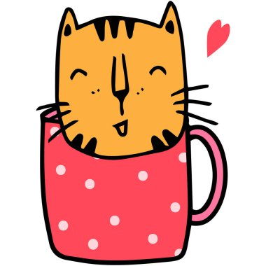 El çizimi şirin kaplan ve süslü bardak çizimi