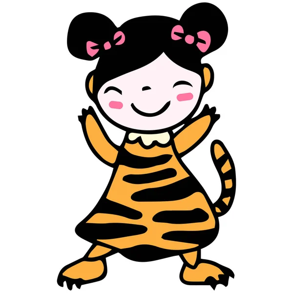 Нарисованный Вручную Милый Тигр Причудливая Иллюстрация Чашки — стоковый вектор