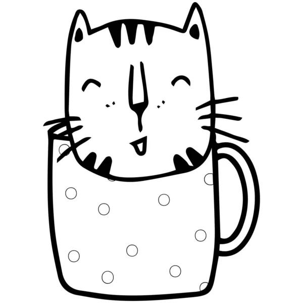 Carino Tigre Tazza Caffè Tazza Disegnato Mano Scarabocchio Arte Illustrazione — Vettoriale Stock