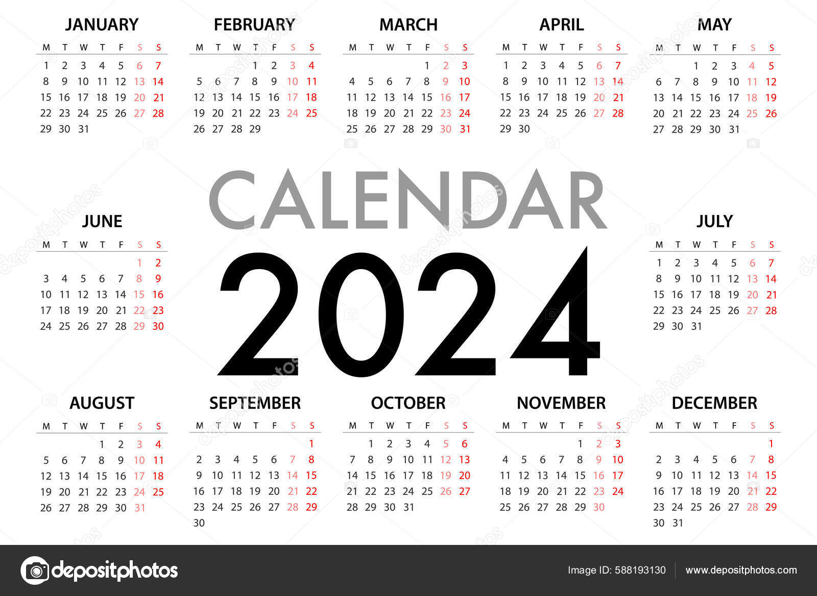 Janvier. Calendrier 2024. Format A4, A3. La Semaine Commence Le Dimanche,  Illustration Vectorielle