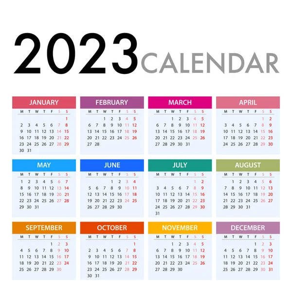 Calendar 2023 Week Starts Monday Simple Vector Graphic — Vector de stock