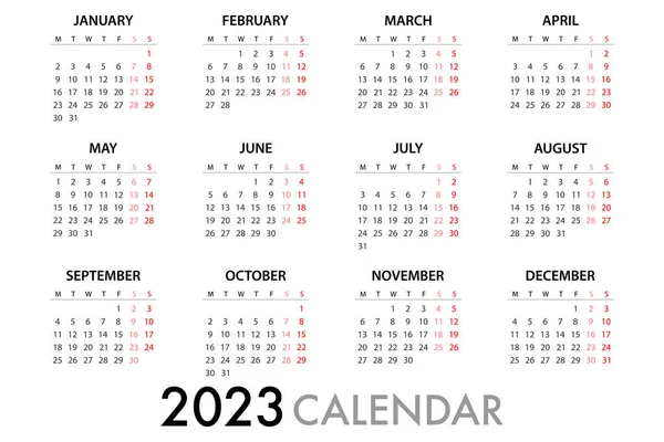 Calendar Planner 2023 Week Starts Monday Simple Vector Template Vecteur En Vente