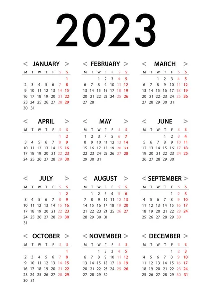 Calendar 2023 Week Starts Monday Simple Vector Graphic ロイヤリティフリーストックベクター