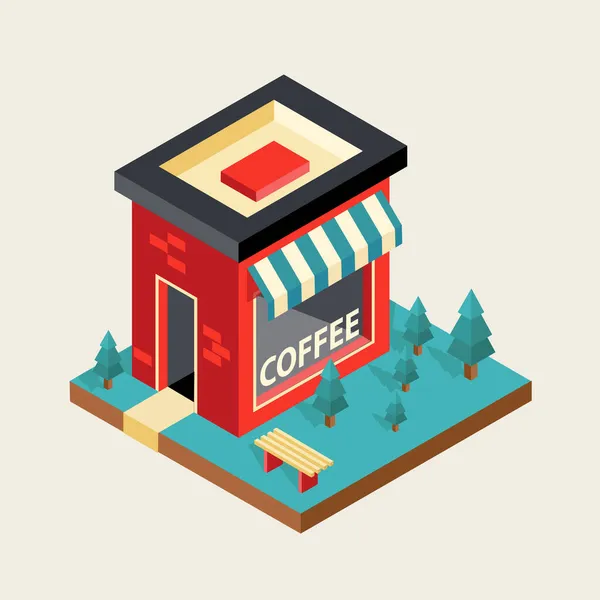 Przytulny Mały Kiosk Sprzedaży Kawy Lecie Ilustracja Wektora Izometrycznego — Wektor stockowy