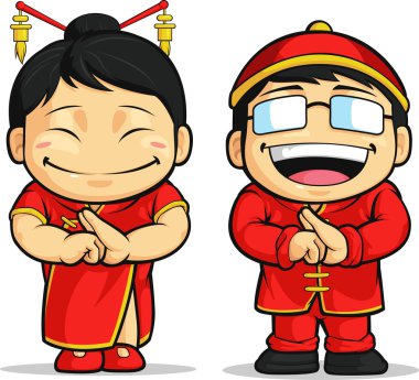 Cartoon of Chinese Boy & Girl clipart