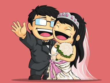 karikatür mutlu Düğün Gelin & Damat