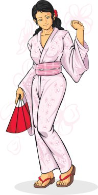 Girl Wearing Japanese Kimono clipart