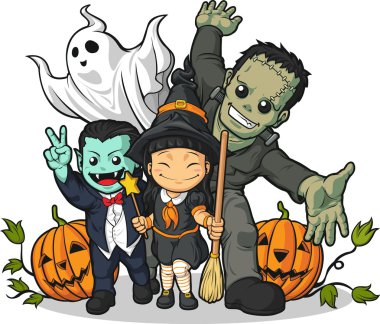 Cadı, vampir, frankenstein, hayalet & kabak Cadılar Bayramı tebrik