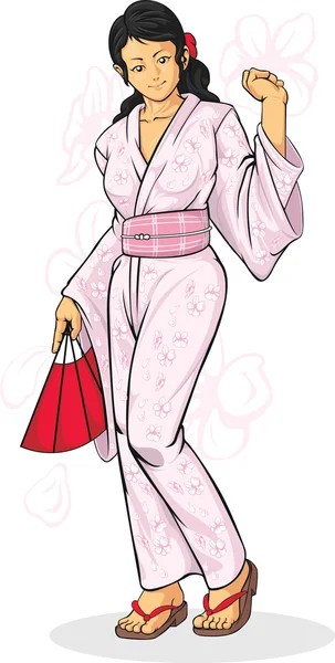Girl Wearing Japanese Kimono — Stock Vector